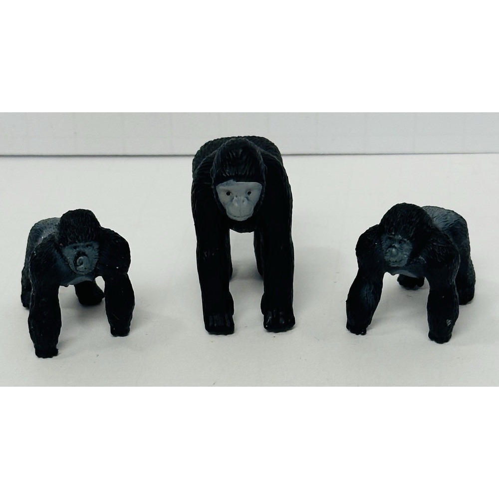 K&M International 2" Lowland & 1.25" Silverback Gorillas Lot of 3 Plastic Toys